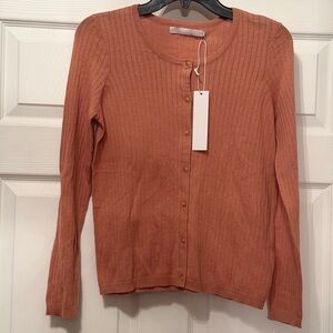 NWT One Grey Day button front ribbed sweater top brown salmon color Medium